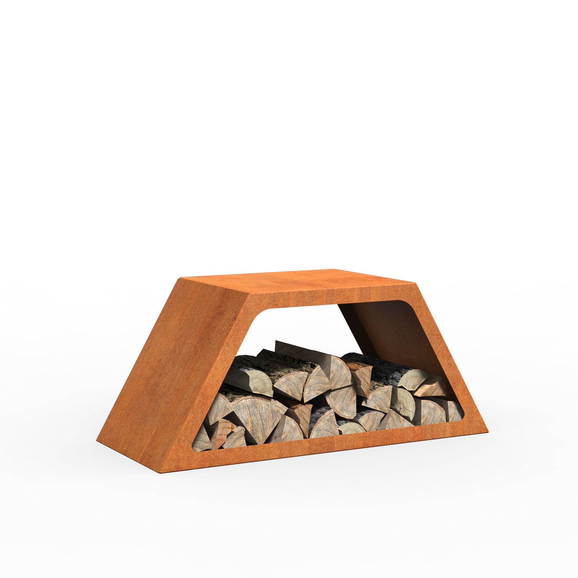 Holzlager Hex aus Cortenstahl