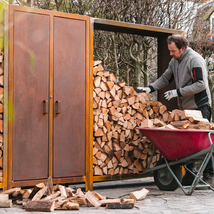 Holzlagerschrank LOGG LOGGER aus Cortenstahl