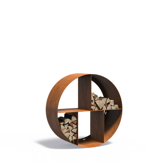 Holzlager Ronde aus Cortenstahl