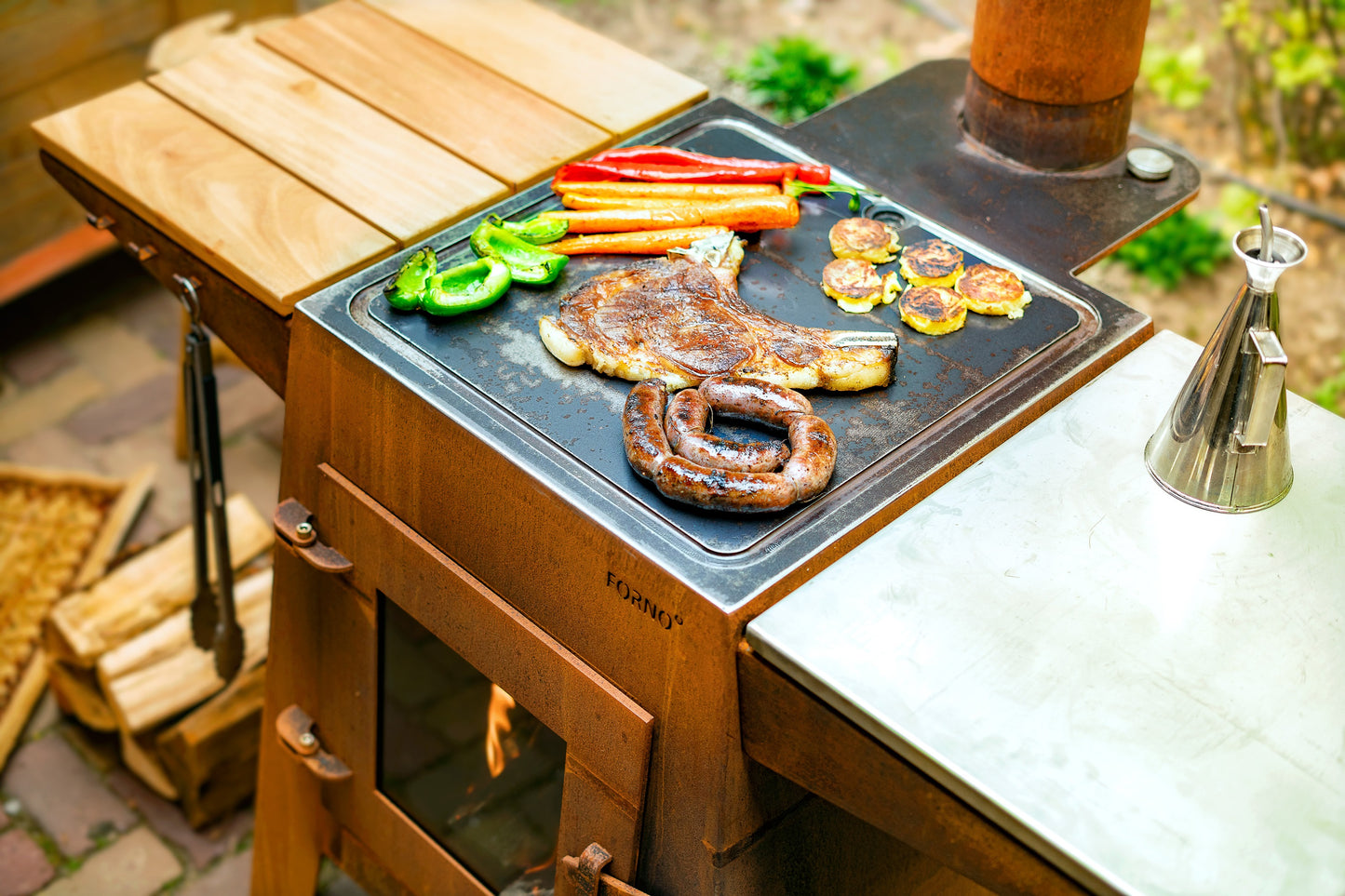 Erweiterung für FORNO Terrassenofen/Grill "Damm" aus Hartholz - Extension pour four de terrasse/barbecue FORNO "Damm" en bois