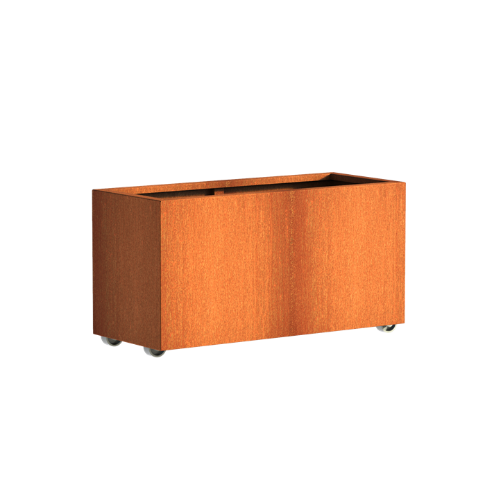 Pflanzgefäß CARREZ mit Rollen aus Cortenstahl