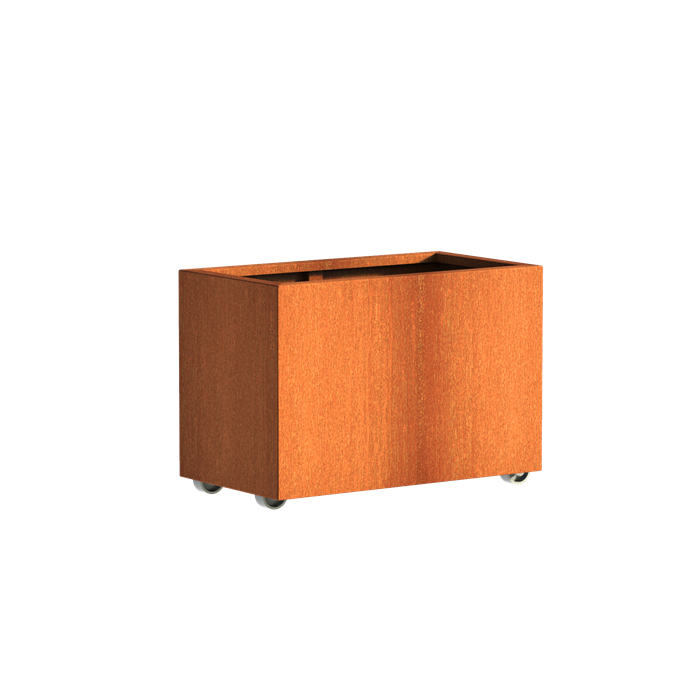 Pflanzgefäß CARREZ mit Rollen aus Cortenstahl