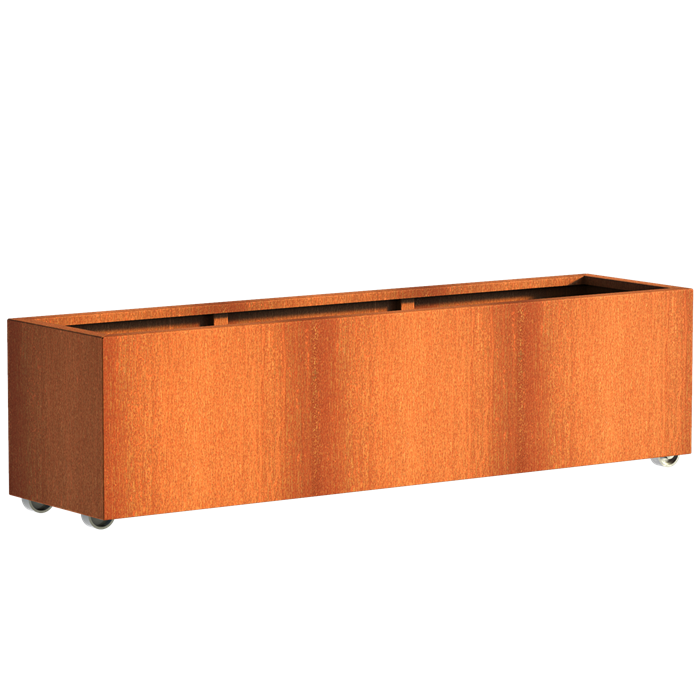 Pflanzgefäß CARREZ mit Rollen aus Cortenstahl