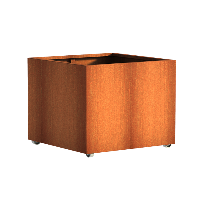 Pflanzgefäß CARREZ mit Rollen aus Cortenstahl