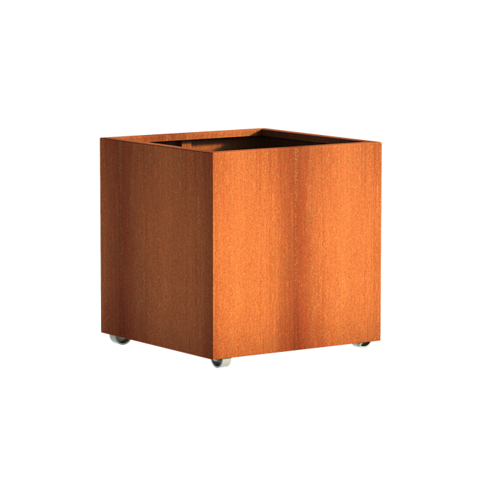 Pflanzgefäß CARREZ mit Rollen aus Cortenstahl