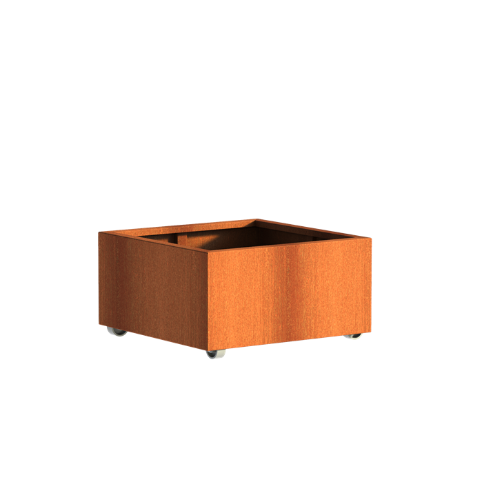 Pflanzgefäß CARREZ mit Rollen aus Cortenstahl