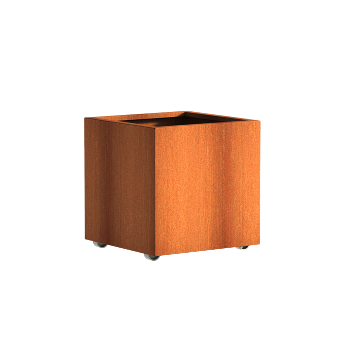 Pflanzgefäß CARREZ mit Rollen aus Cortenstahl