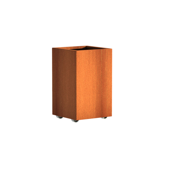 Pflanzgefäß CARREZ mit Rollen aus Cortenstahl