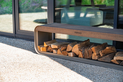 Holzlager, SERRA, mit Sitzfläche, Aluminium