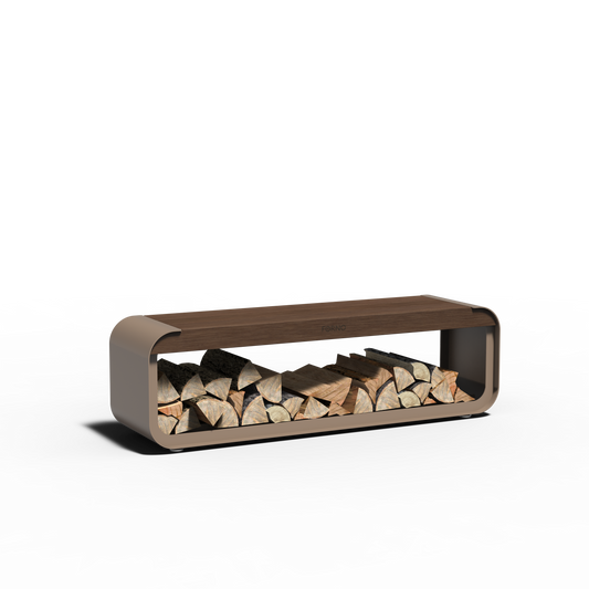 Holzlager, SERRA, mit Sitzfläche, Aluminium